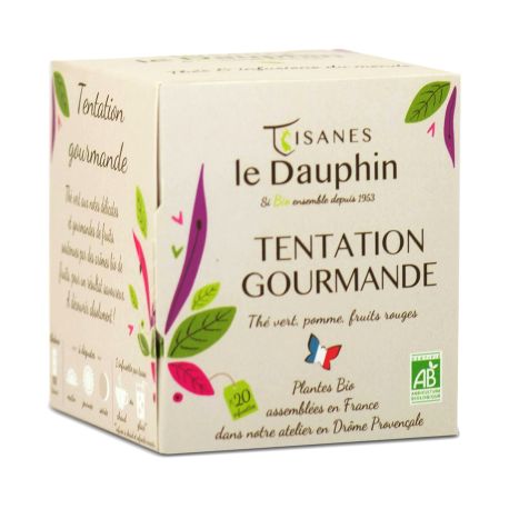 Tentation Gourmande Thé Vert Pomme Fruits Rouges BIO en sachets - Le Dauphin