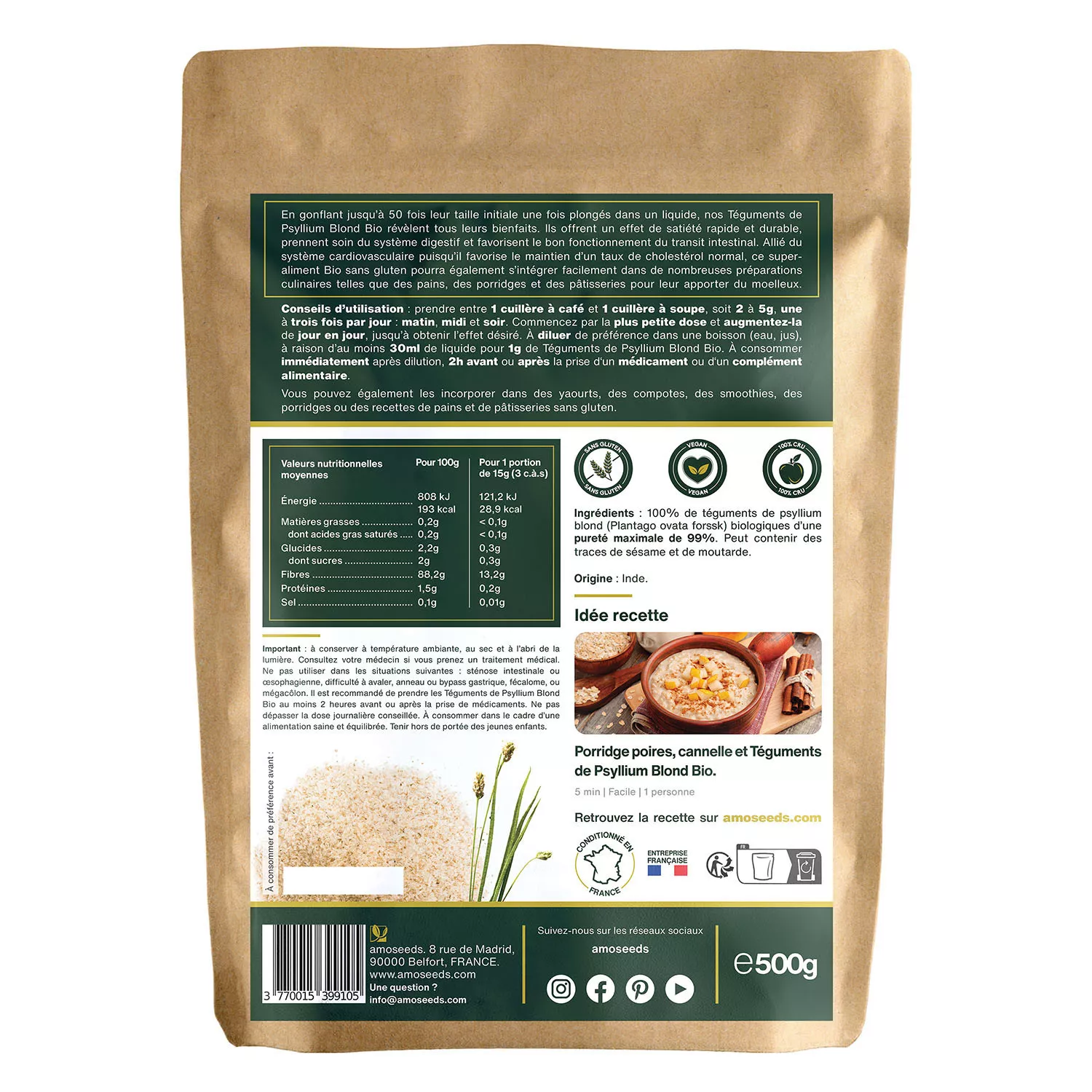 Téguments de Psyllium Blond BIO - En Poudre