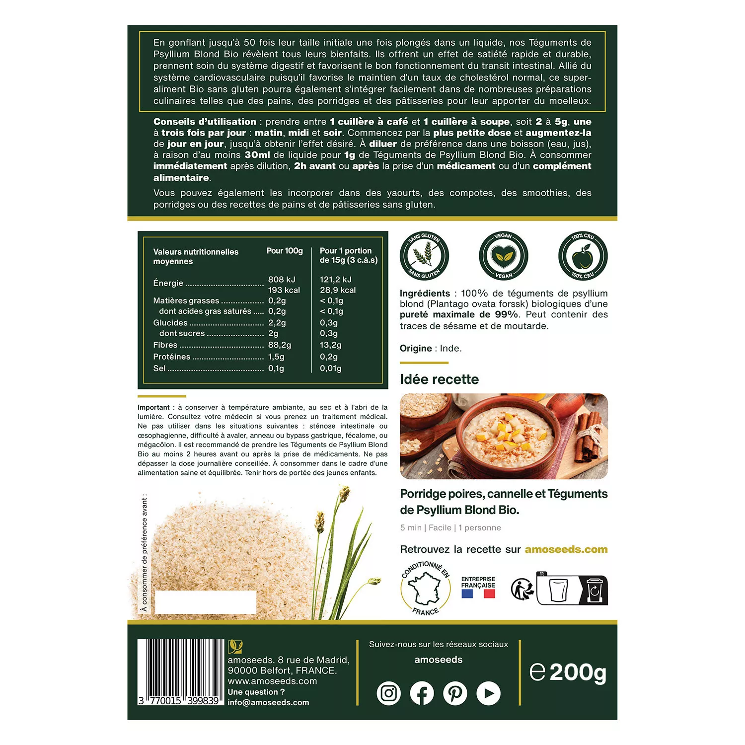 Téguments de Psyllium Blond BIO - En Poudre
