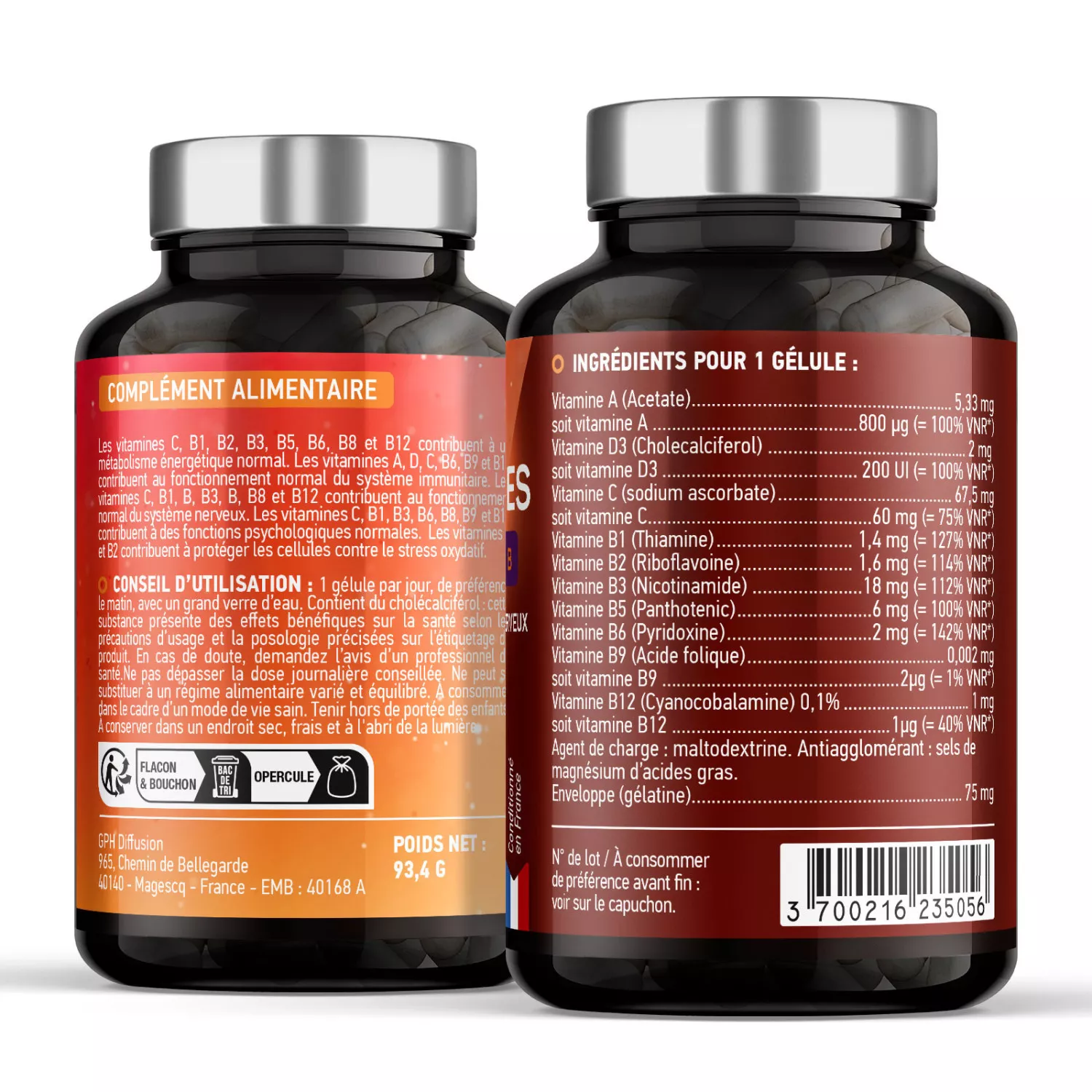 MultiVitamines (A, D3, C, B) - Gélules