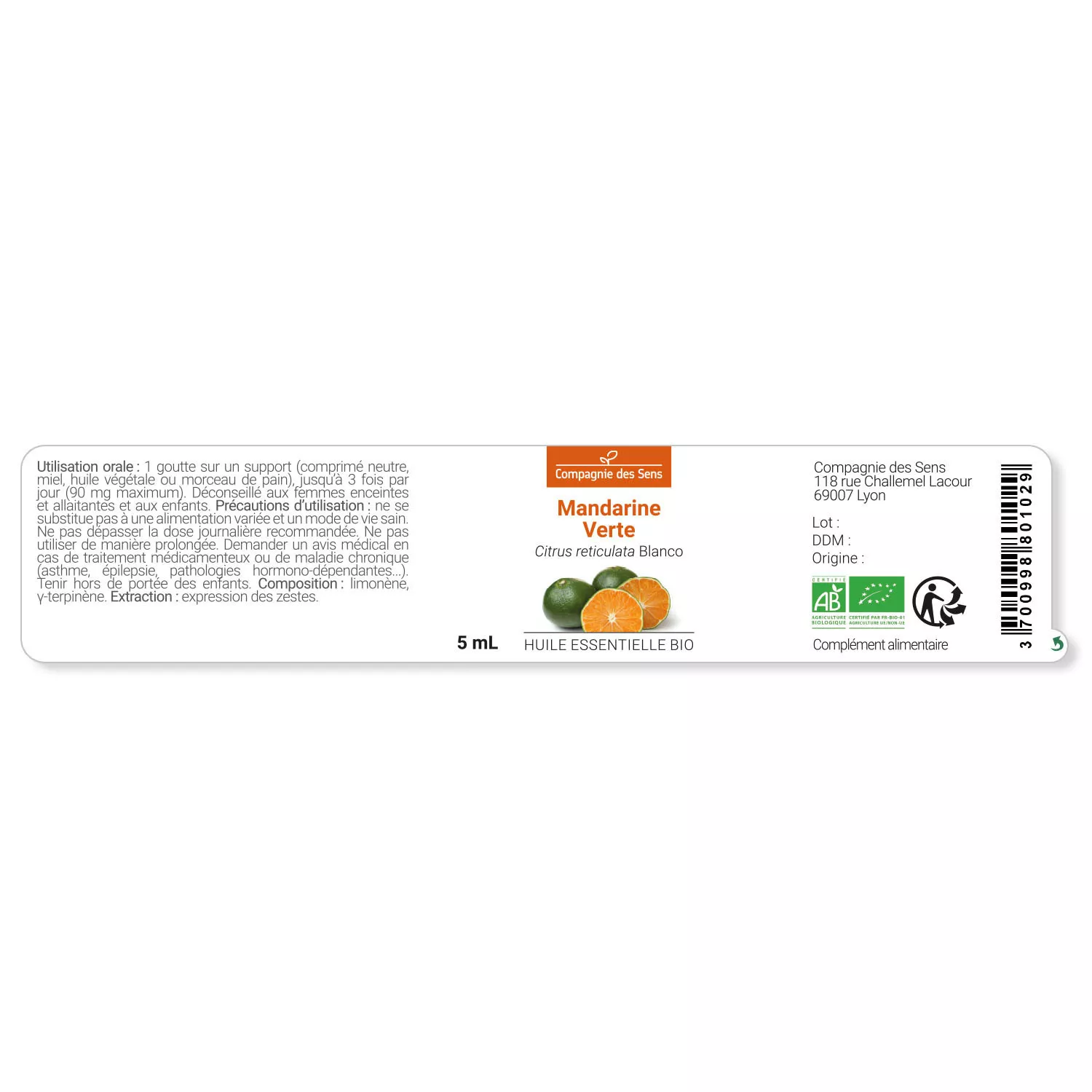 MANDARINE VERTE - Huile essentielle BIO
