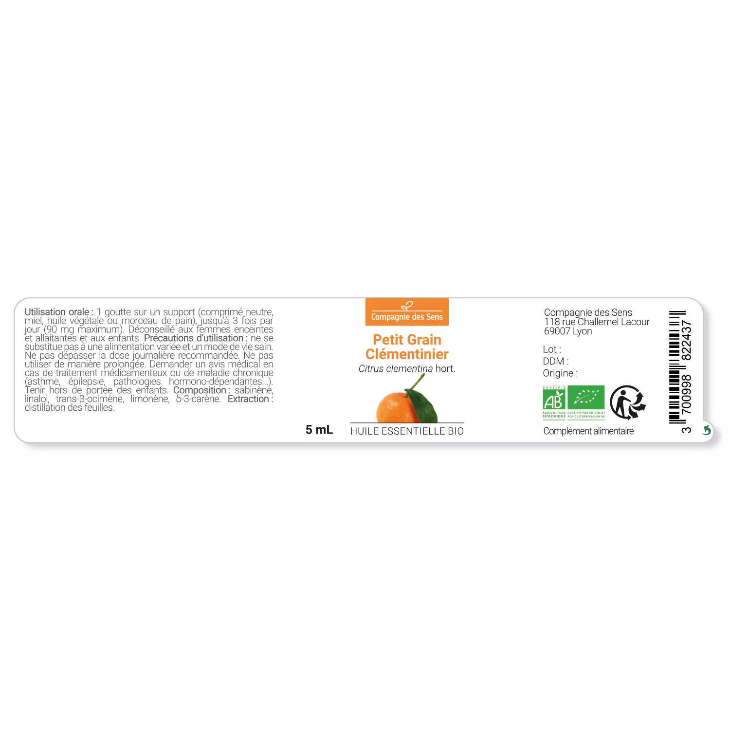 PETIT GRAIN CLÉMENTINIER - Huile essentielle BIO