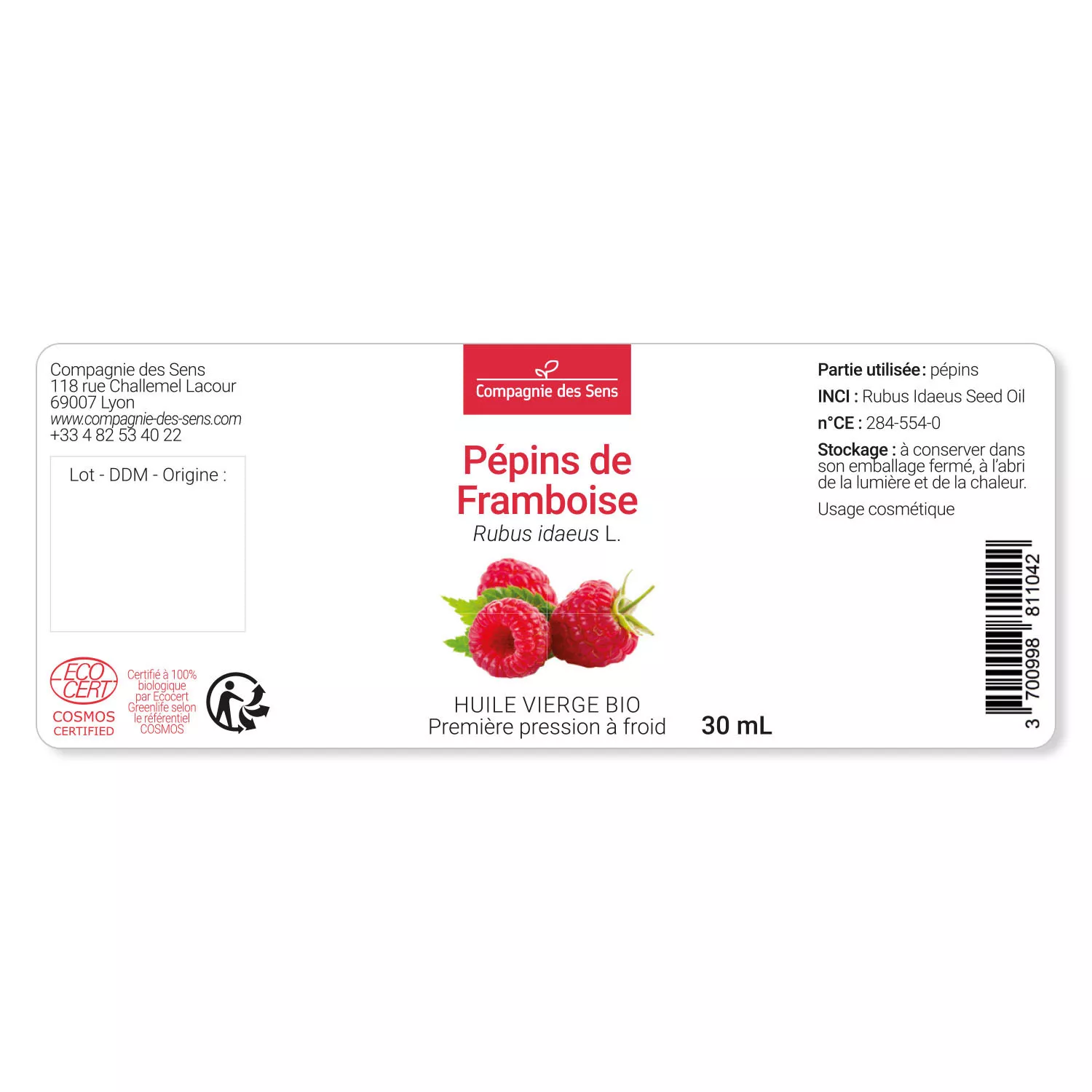 Pépins de Framboise - Huile Végétale Vierge BIO - Flacon en verre
