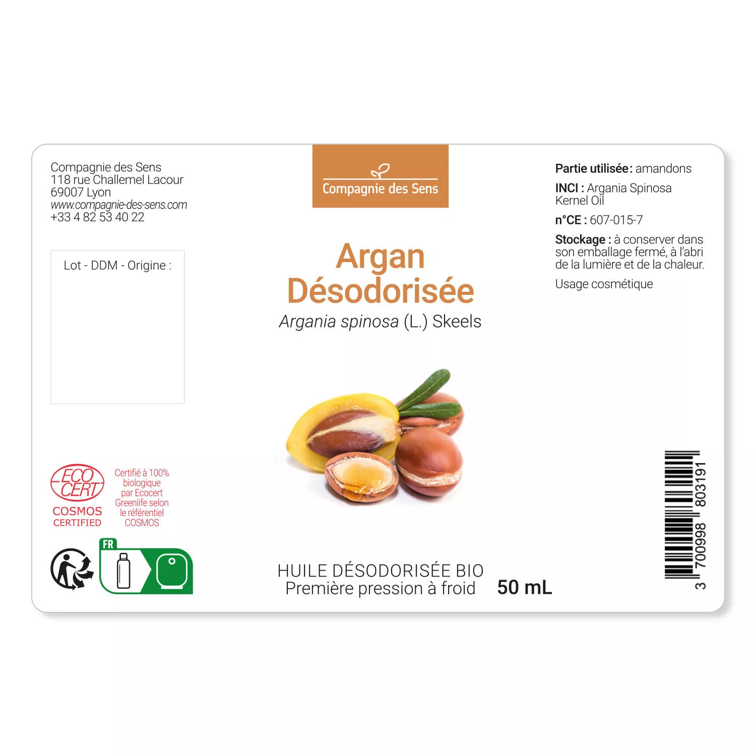 Argan désodorisée du Maroc - Huile Végétale Vierge BIO - Flacon en verre