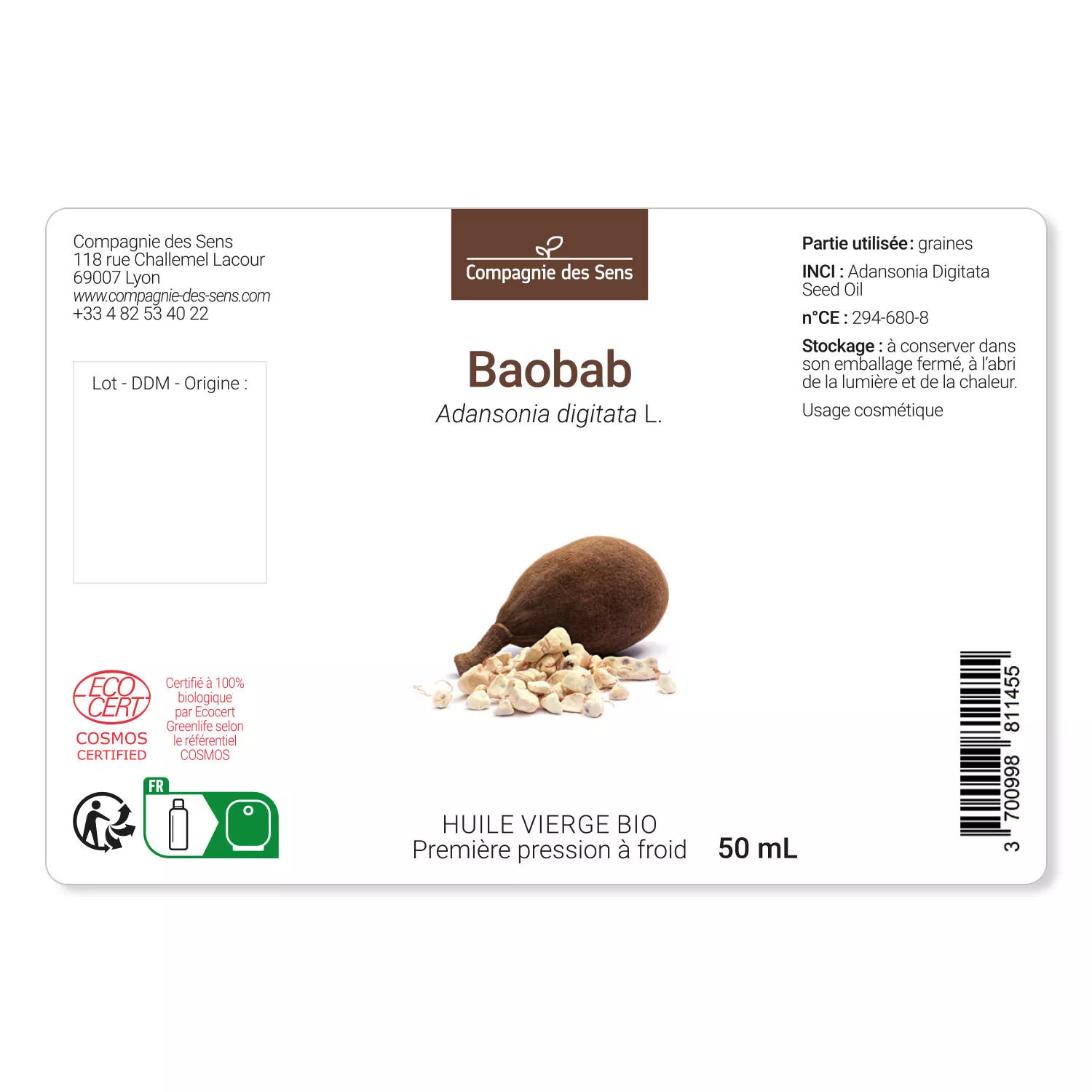 Baobab - Huile Végétale Vierge BIO - Flacon en verre