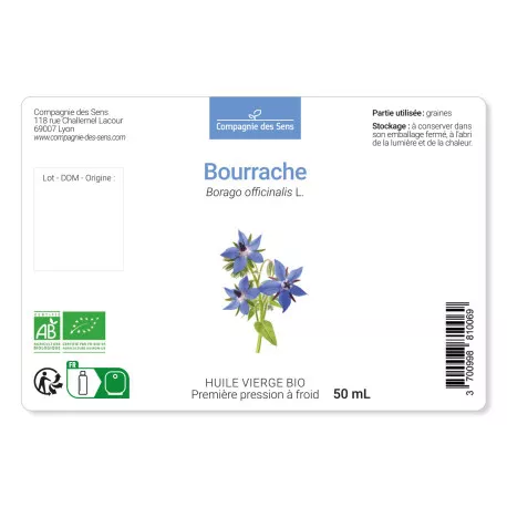 Bourrache - Huile Végétale Vierge BIO - Flacon en verre