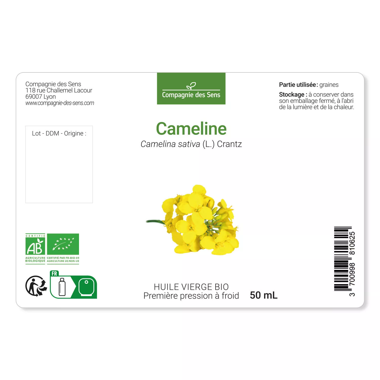 Cameline d'Espagne - Huile Végétale Vierge BIO - Flacon en verre