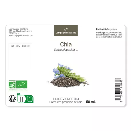 Chia de France - Huile Végétale Vierge BIO - Flacon en verre