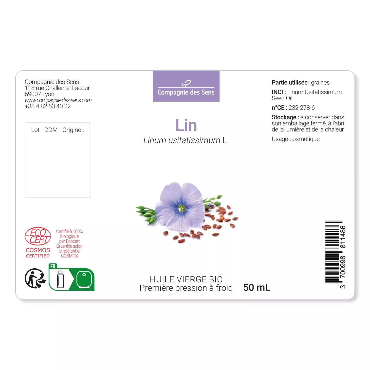 Lin - Huile Végétale Vierge BIO - Flacon en verre