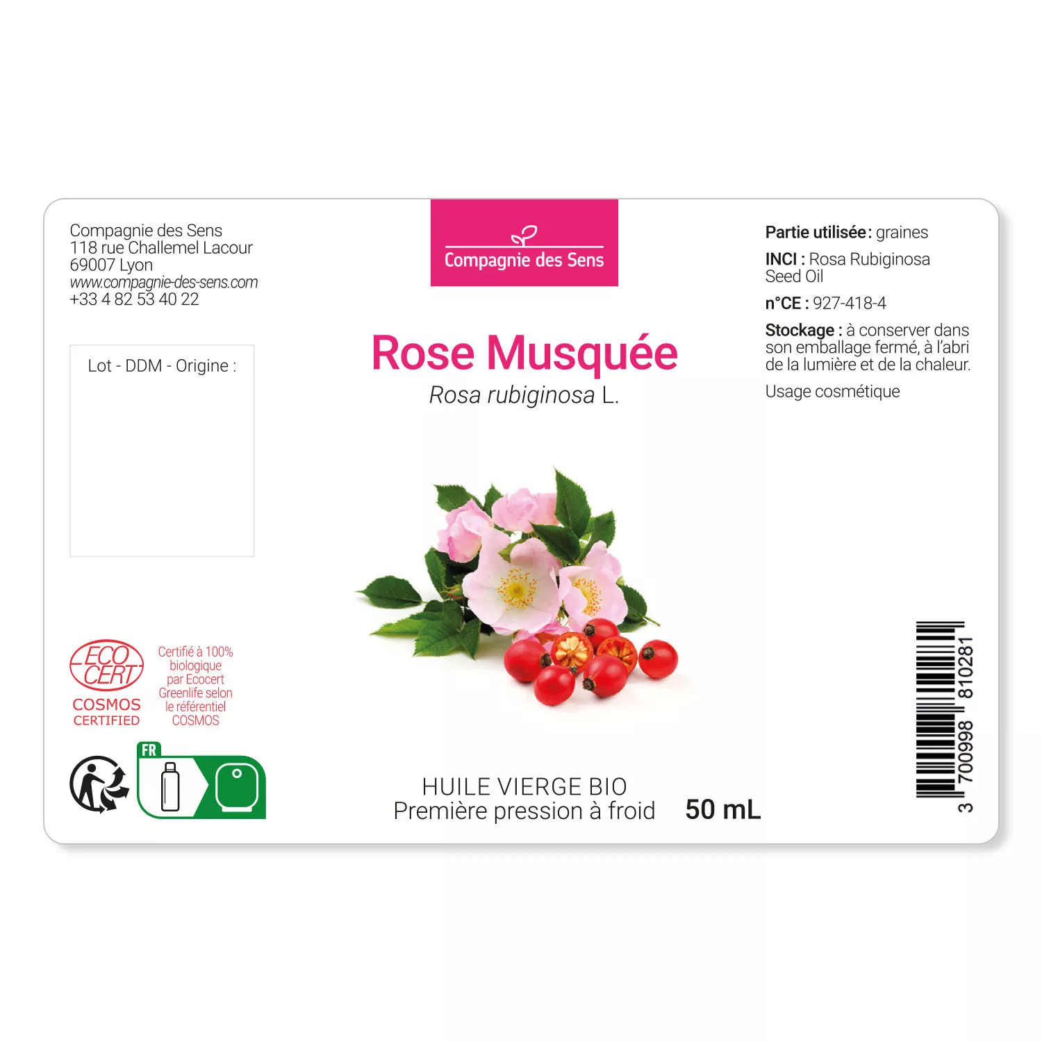Rose Musquée du Chili - Huile Végétale Vierge BIO - Flacon en verre
