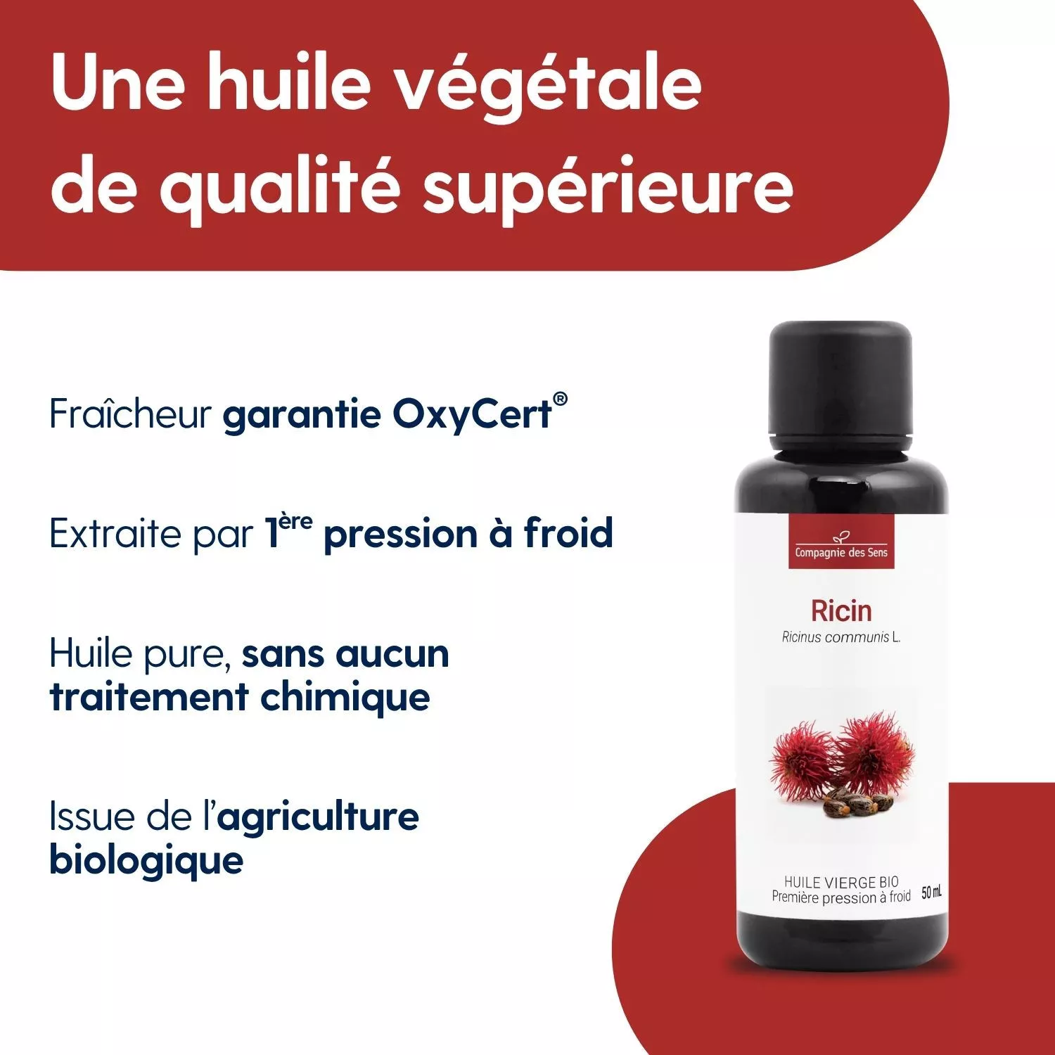 Ricin - Huile Végétale Vierge BIO - Flacon en verre