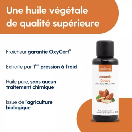 Amande Douce - Huile Végétale Vierge BIO - Flacon en verre
