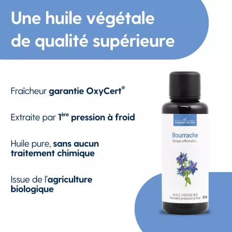 Bourrache - Huile Végétale Vierge BIO - Flacon en verre