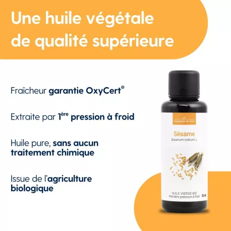 Sésame - Huile Végétale Vierge BIO - Flacon en verre