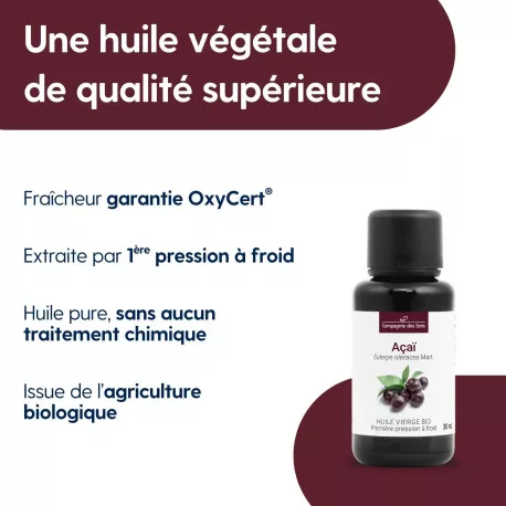 Açaï - Huile Végétale Vierge BIO - Flacon en verre