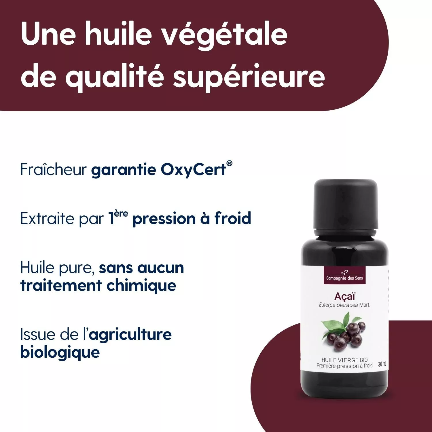 Açaï - Huile Végétale Vierge BIO - Flacon en verre