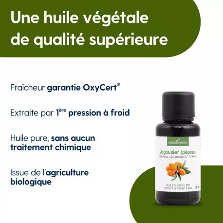 Argousier (pépins) - Huile Végétale Vierge BIO - Flacon en verre