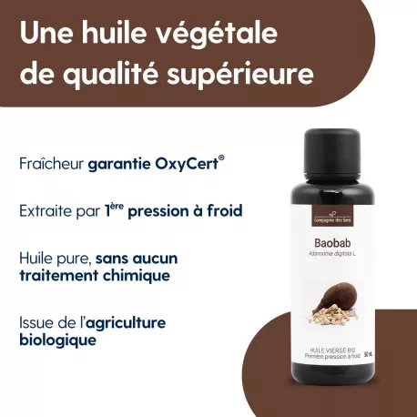 Baobab - Huile Végétale Vierge BIO - Flacon en verre