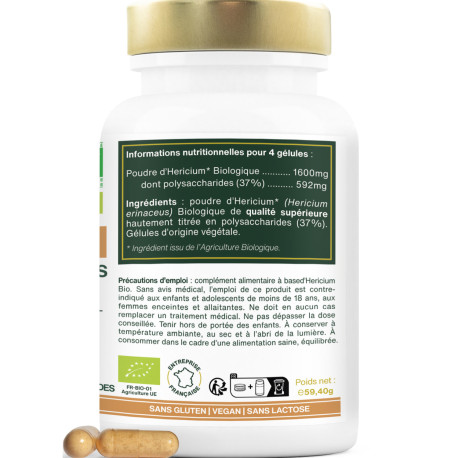 Complément Alimentaire AMOSEEDS Hericium 37% Polysaccharides - 120 Gélules - Date 03/27