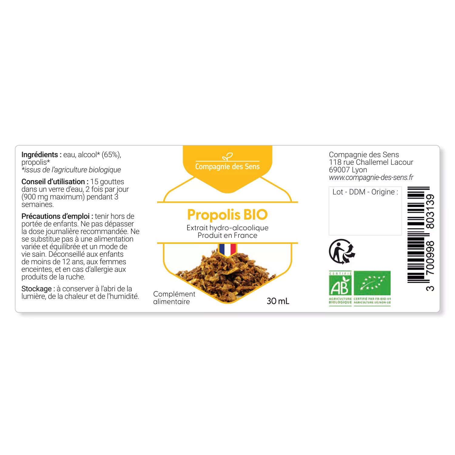 Propolis - Extrait hydro-alcoolique BIO