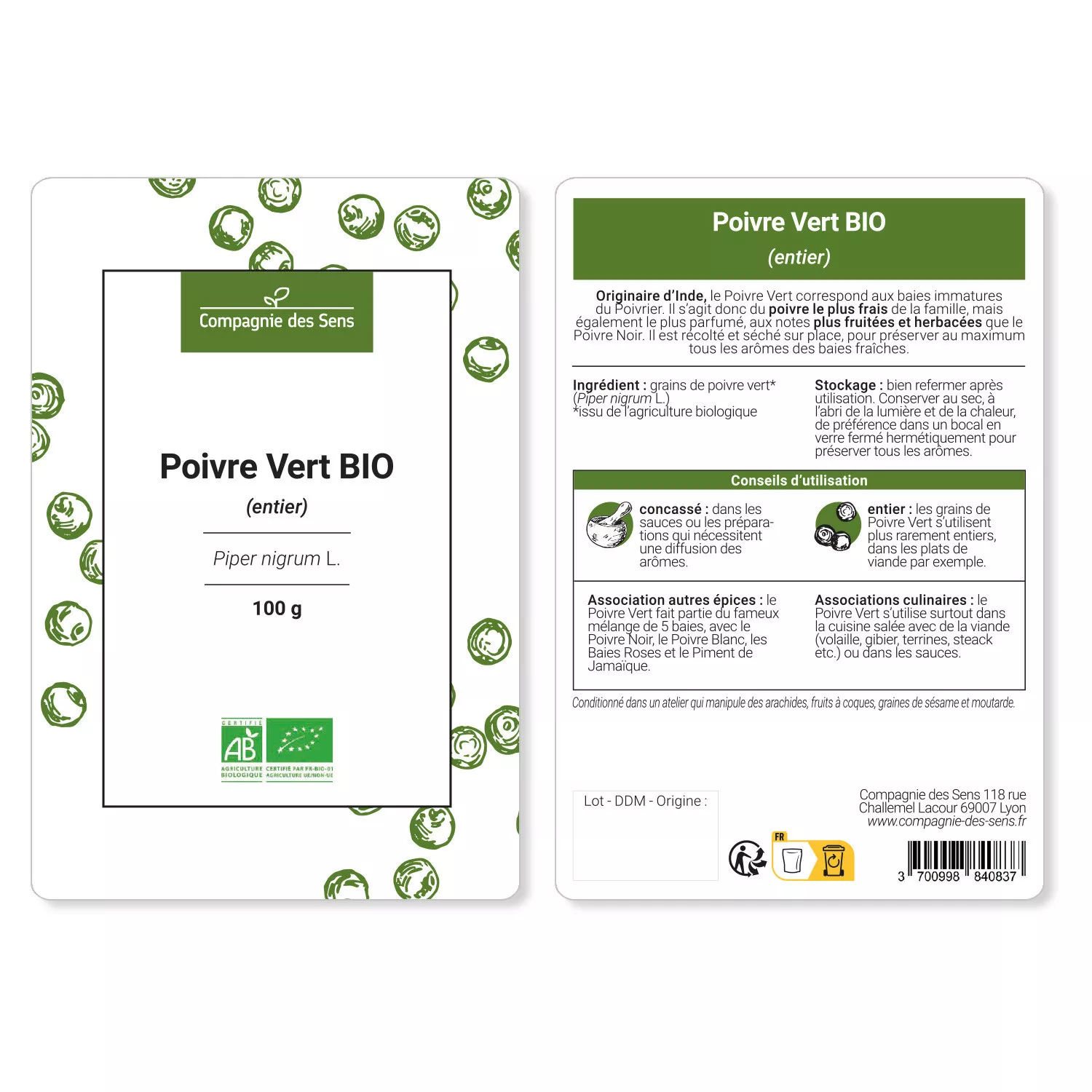 Poivre vert BIO - Grains entiers
