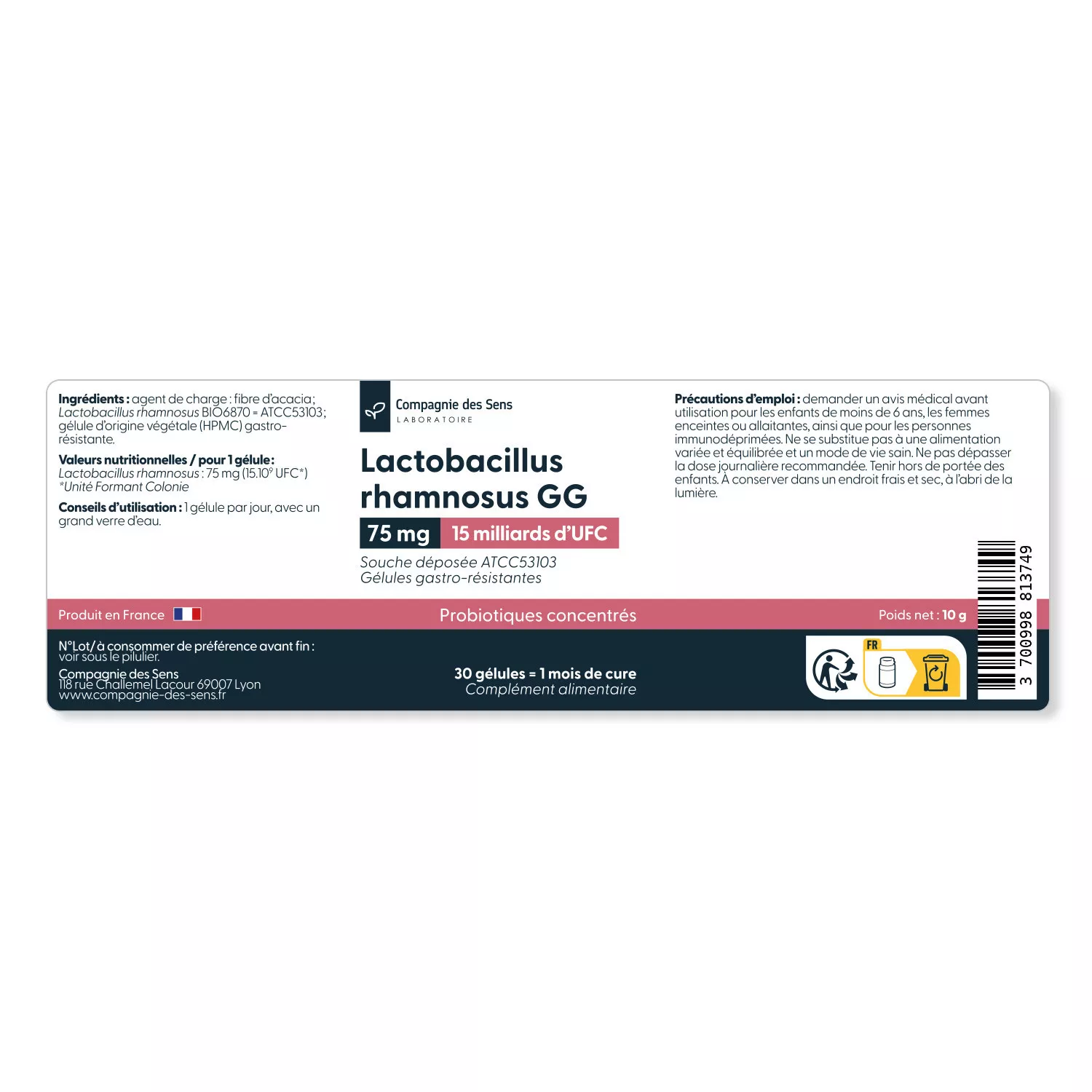 Lactobacillus rhamnosus 15 Milliards d'UFC - Gélules gastro résistantes