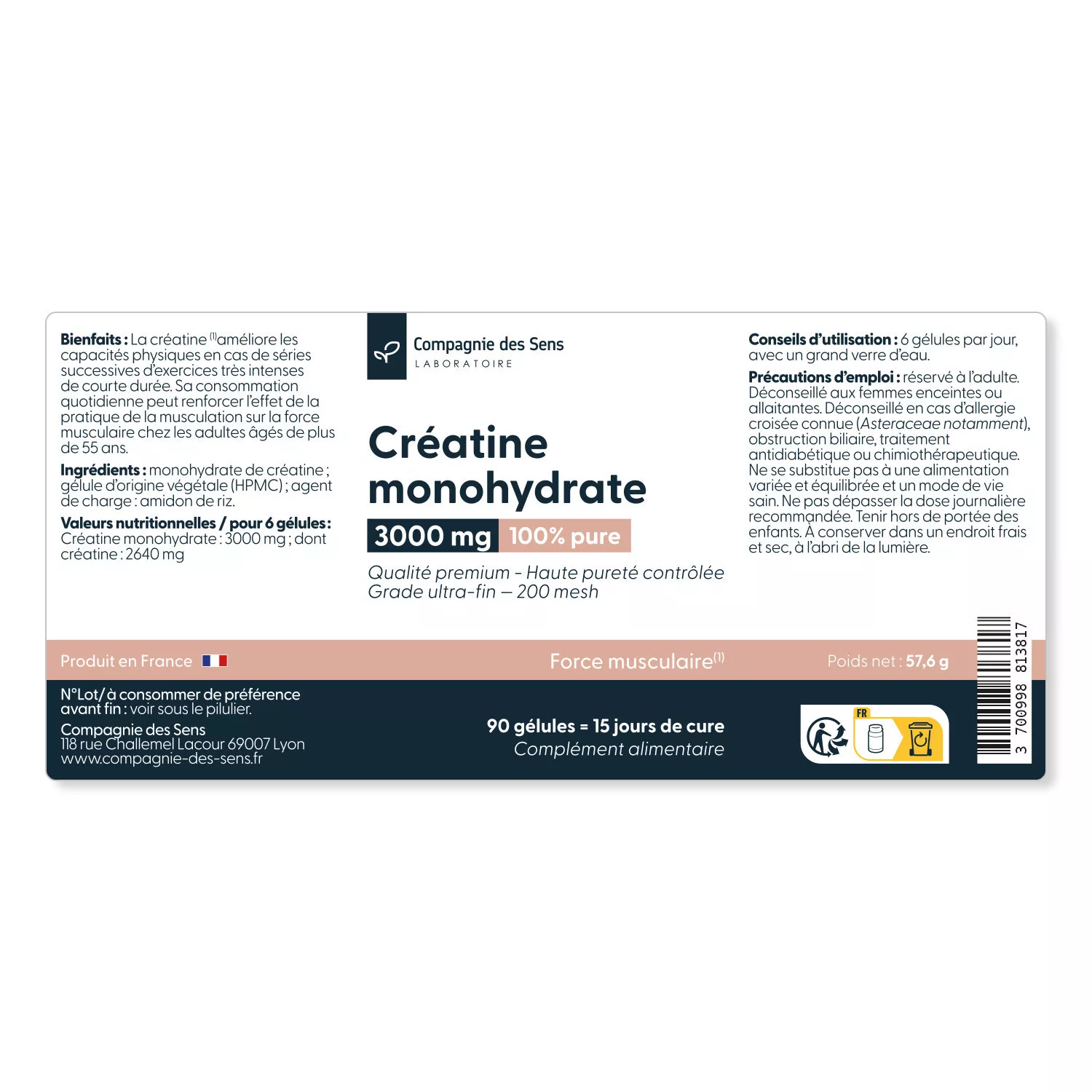 Créatine monohydrate - Gélules végétales