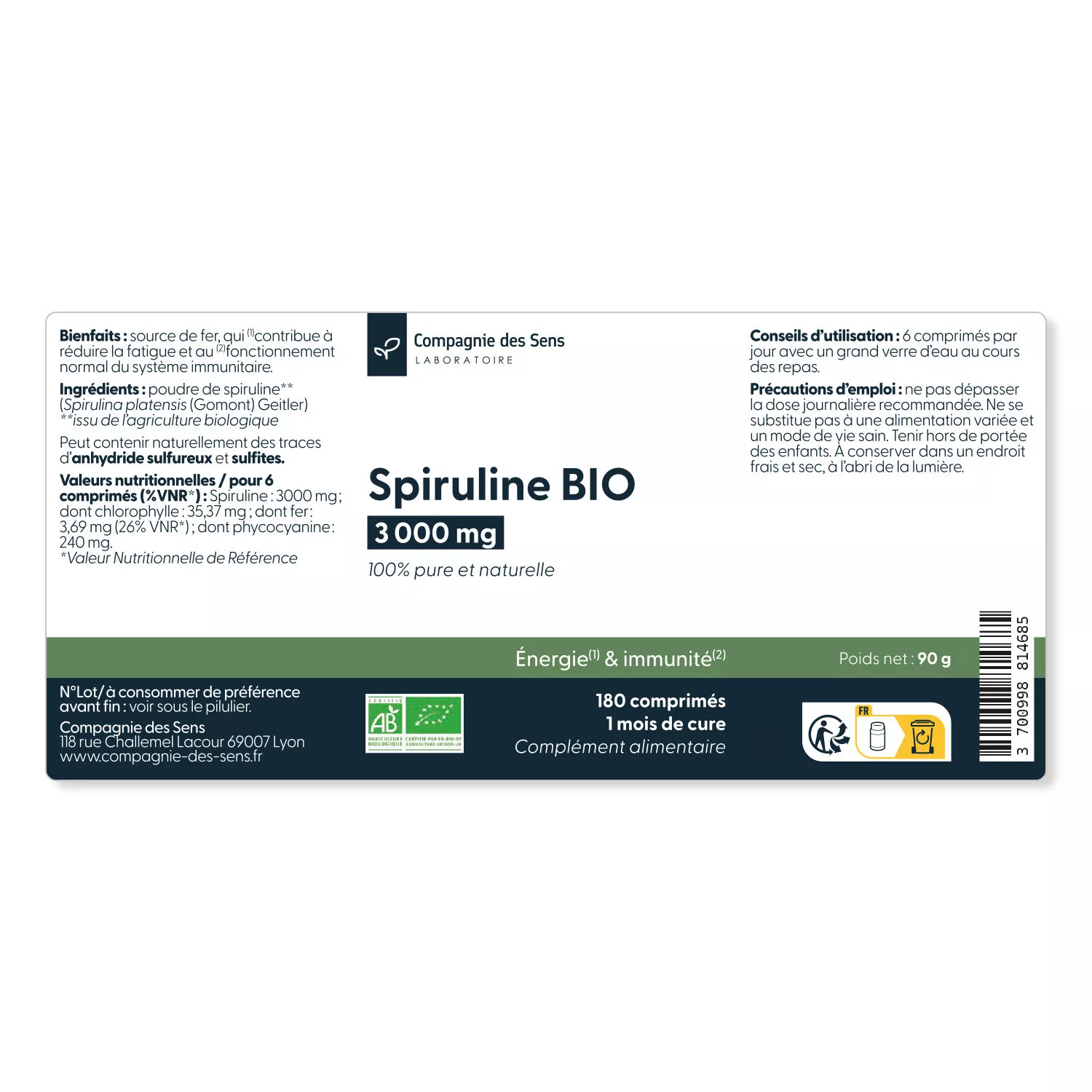 Spiruline BIO - Énergie, Immunité - Comprimés