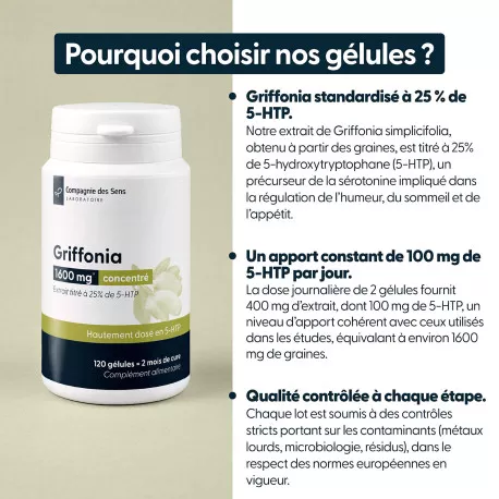 Griffonia concentré - Titré à 25 % de 5 HTP