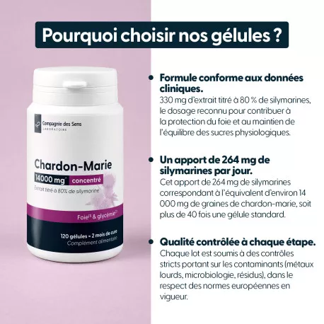 Chardon Marie titré à 80 % de silymarine - 30 gélules végétales