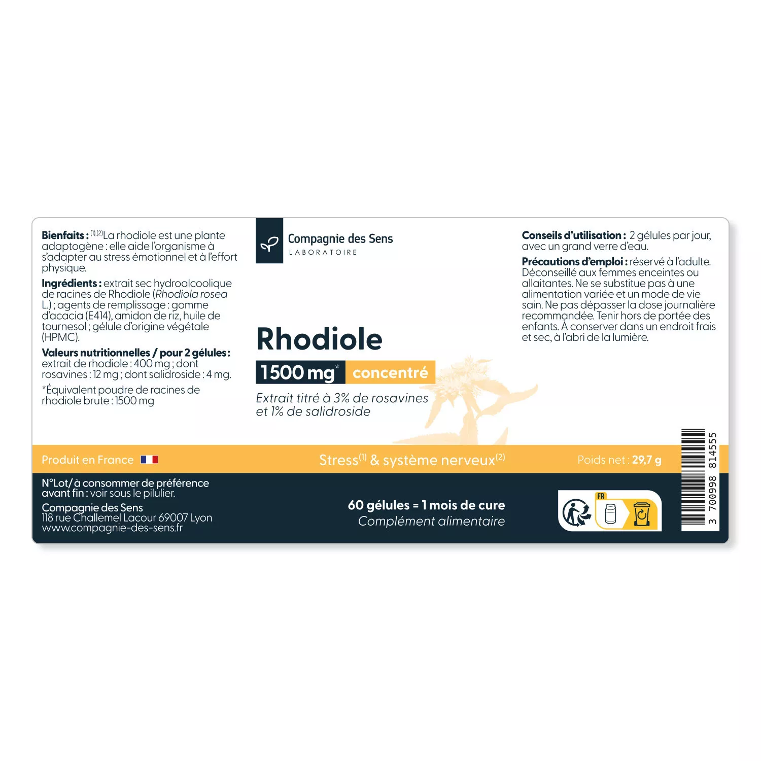 Rhodiole concentrée -3 % de rosavines & 1 % de salidroside