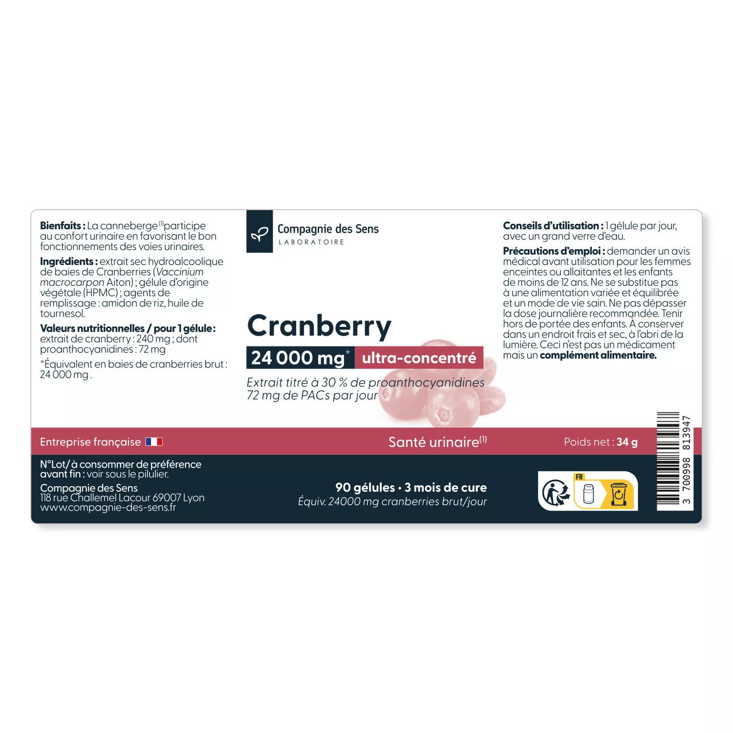 Cranberry concentrée - 30 % de proanthocyanidines