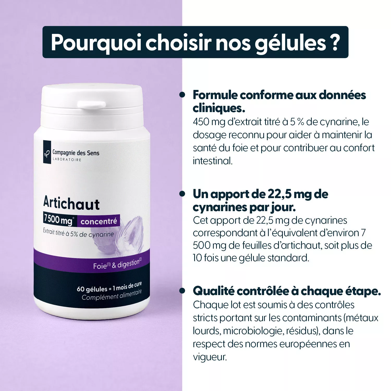 Artichaut titré à 5 % de cynarine - 30 gélules végétales