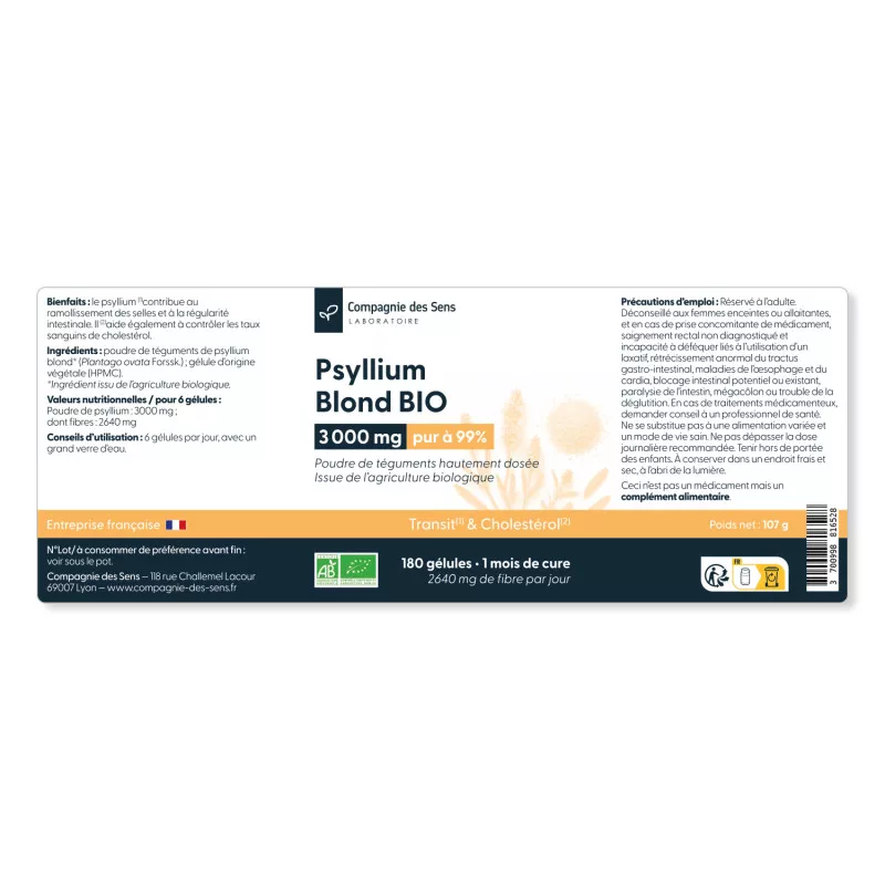 Psyllium blond BIO - 3000 mg par jour
