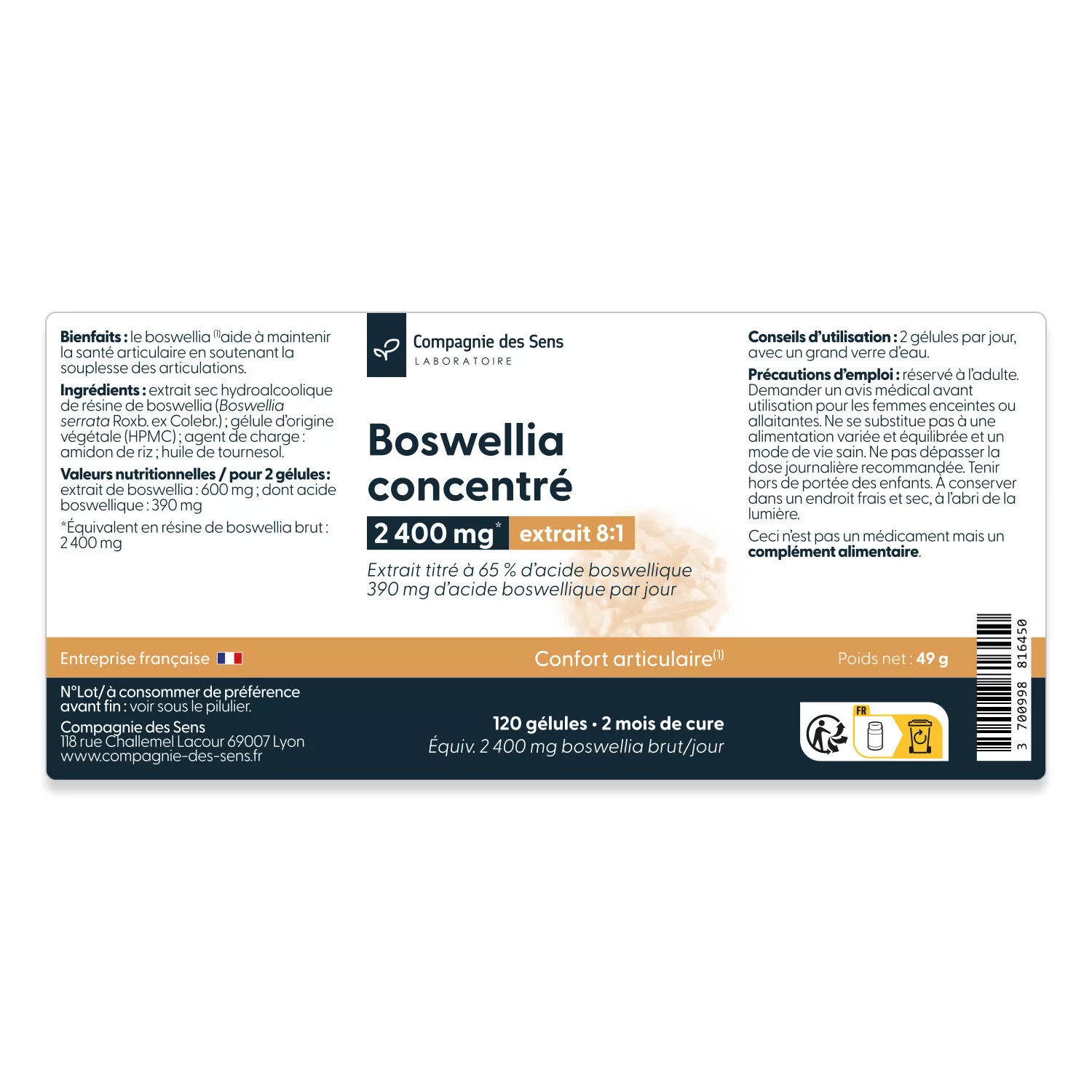 Boswellia concentré - Titré à 65 % d'acide boswellique