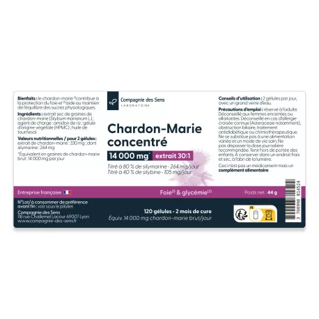 Chardon Marie titré à 80 % de silymarine - 30 gélules végétales