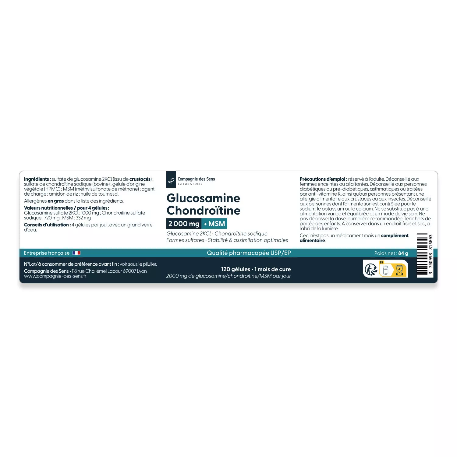 Glucosamine chondroïtine MSM concentré - 1500mg